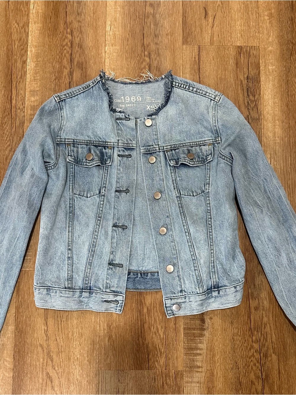 GAP 1969 Collarless Light Blue Denim Jacket
